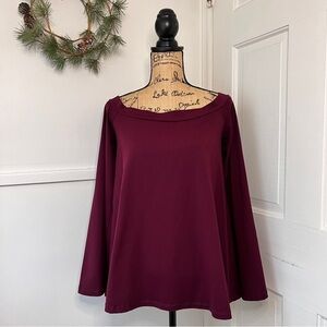 Susana Monaco Burgundy Off the Shoulder Bell Sleeve Tie Back Top